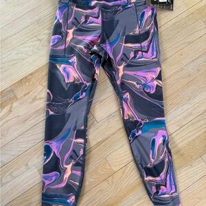 Avia Purple and Gray Orange and Teal Leggings Abstract Water ColorDesign Small